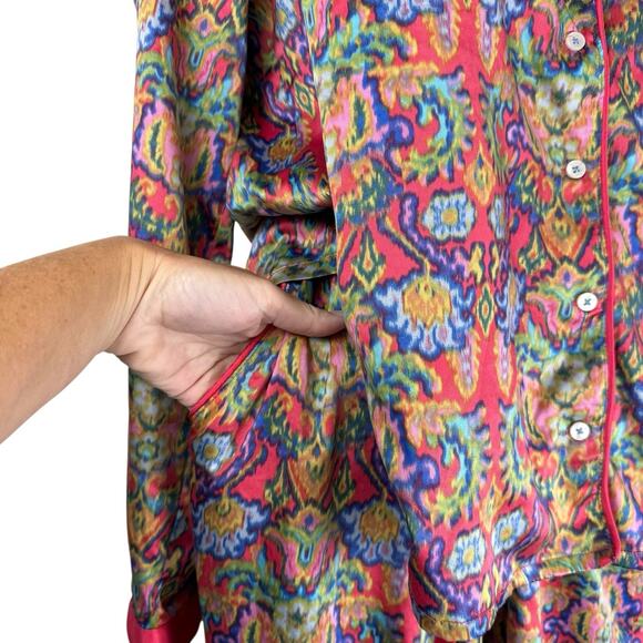 Anthropologie Eloise Lounge PJ Set Medium Satin Floral Flowy Boho Artsy - Picture 6 of 14